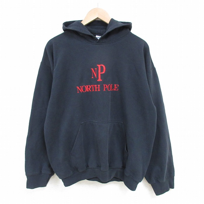 L★古着 長袖 スウェット パーカー メンズ 00年代 00s NORT POLE 刺繍 黒 ブラック 25apr21 中古 スエット トレーナー トップス