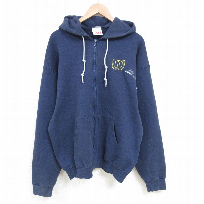 XL★古着 ウィルソン 長袖 フルジップ スウェット パーカー メンズ 00年代 00s ワンポイントロゴ 紺 ネイビー 25apr21 中古 スエット トレーナー トップス