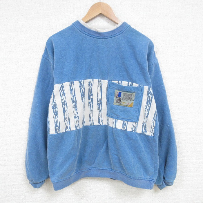 M★古着 ガッチャ GOTHA 長袖 スウェット メンズ 90年代 90s 胸ポケット付き クルーネック 水色 【spe】 25apr21 中古 スエット トレーナー トップス