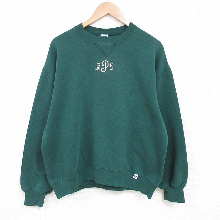 【50%OFF】L★古着 ラッセル 長袖 スウェット メンズ 90年代 90s LPE クルーネック USA製 濃緑 グリーン 【spe】 25apr21 中古 スエット トレーナー トップス