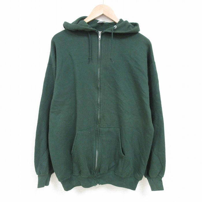 L★古着 ジャージーズ 長袖 フルジップ スウェット パーカー メンズ 無地 USA製 濃緑 グリーン 【spe】 25apr21 中古 スエット トレーナー トップス