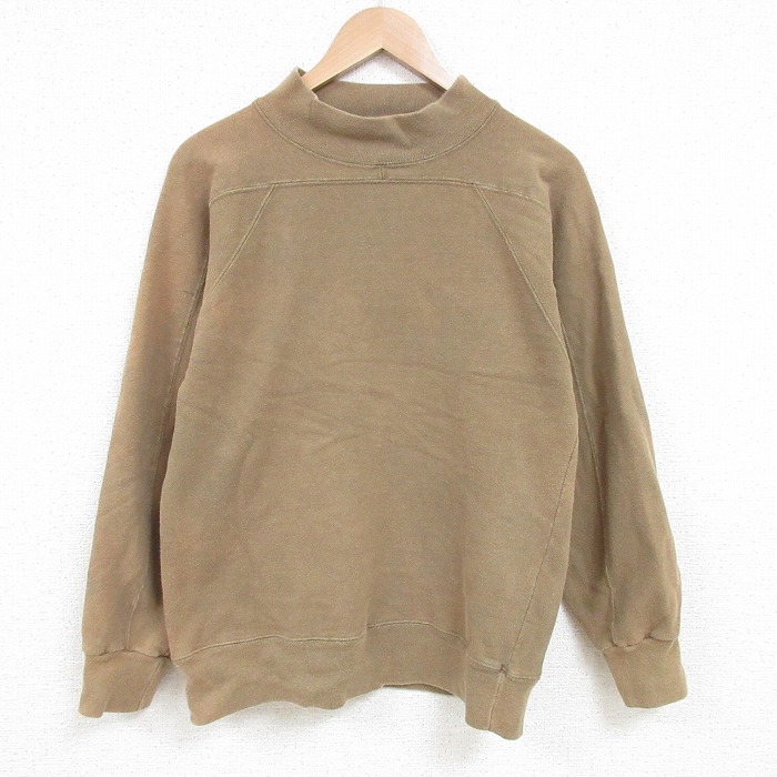 【50%OFF】S★古着 チャンピオン 長袖 スウェット メンズ 90年代 90s 無地 モックネック ハイネック USA製 濃ベージュ カーキ 25apr21 中古 スエット トレーナー トップス