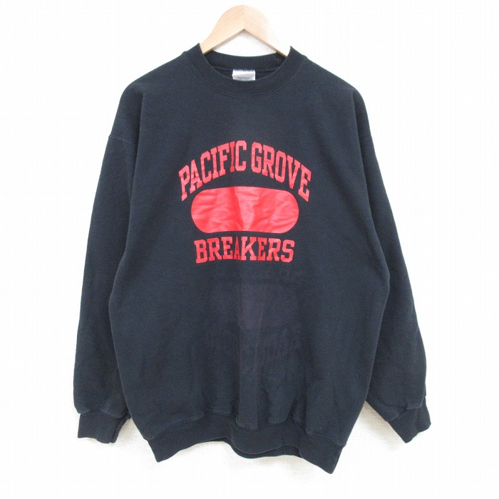 【20%OFF】M★古着 長袖 スウェット メンズ 00年代 00s PACIFIC GROVE クルーネック 黒 ブラック 25apr21 中古 スエット トレーナー トップス