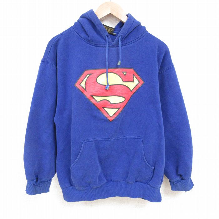 【50%OFF】XL★古着 長袖 スウェット パーカー メンズ DCコミックス スーパーマン 大きいサイズ 青 ブルー 25apr28 中古 スエット トレーナー トップス
