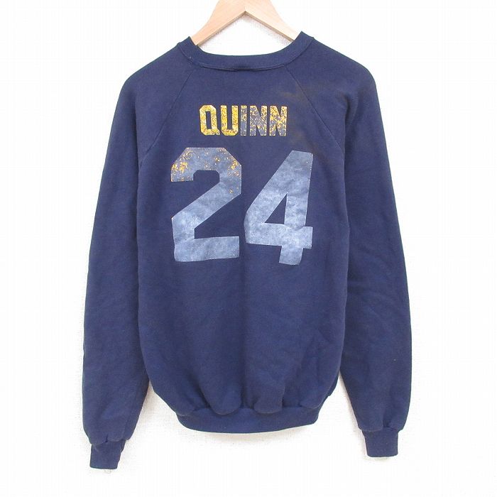 XL★古着 ジャージーズ 長袖 スウェット メンズ 80年代 80s トラ フットボール QUINN 24 ラグラン クルーネック USA製 紺 ネイビー 25apr28 中古 スエット トレーナー トップス