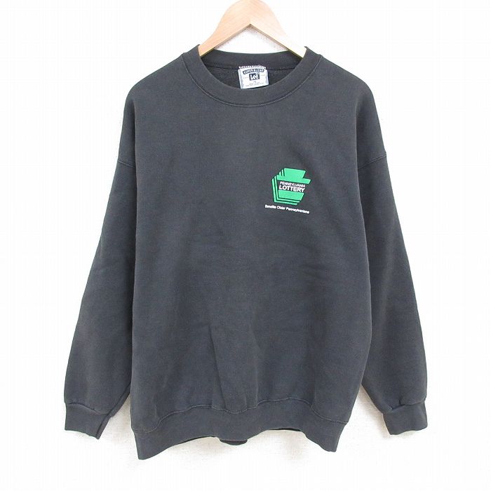 XL★古着 リー 長袖 スウェット メンズ 90年代 90s ペンシルベニア LOTTERY 大きいサイズ クルーネック USA製 黒 ブラック 25apr28 中古 スエット トレーナー トップス