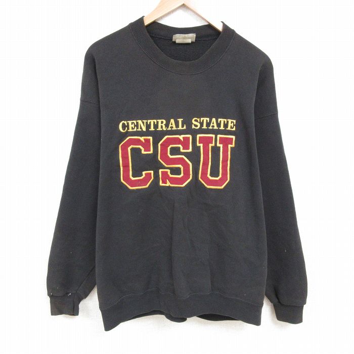 【50%OFF】XL★古着 リー 長袖 スウェット メンズ 90年代 90s CSU 刺? 大きいサイズ クルーネック USA製 黒 ブラック 25apr28 中古 スエット トレーナー トップス