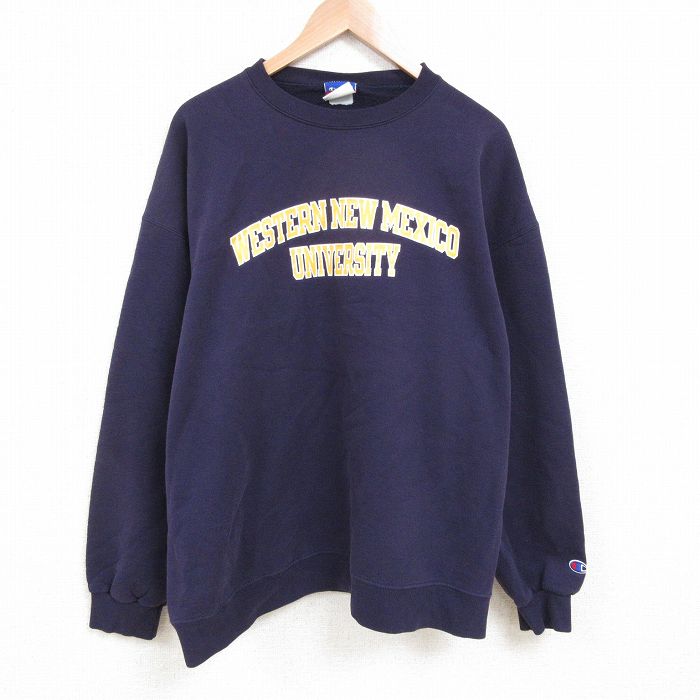 XL★古着 チャンピオン 長袖 スウェット メンズ 00年代 00s ウエスタンニューメキシコ 大学 大きいサイズ クルーネック 紺 ネイビー 25apr28 中古 スエット トレーナー トップス