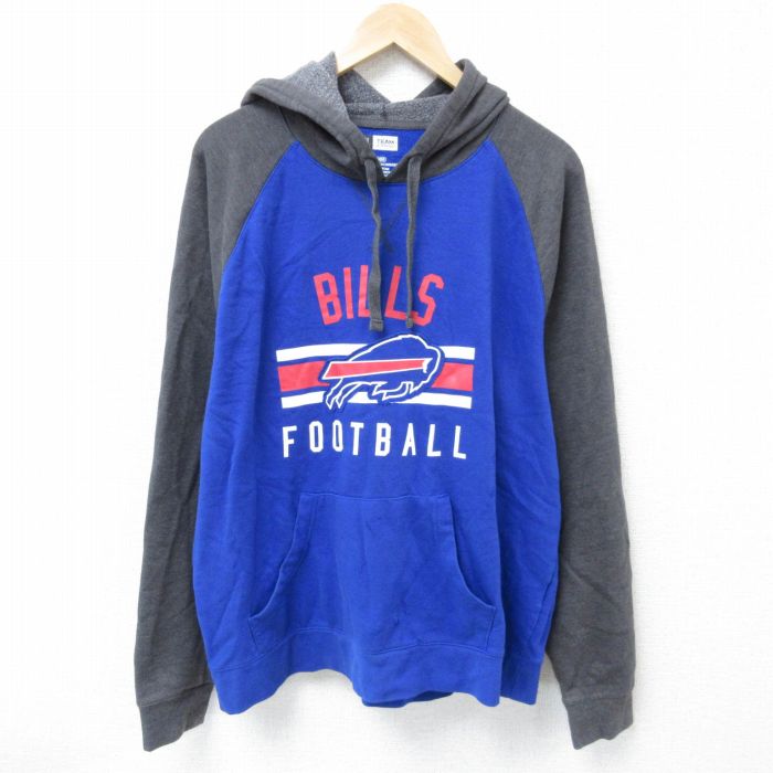 XL★古着 長袖 スウェット パーカー メンズ NFL バッファロービルズ ツートンカラー ラグラン 青他 ブルー アメフト スーパーボウル 25may01 中古 スエット トレーナー トップス