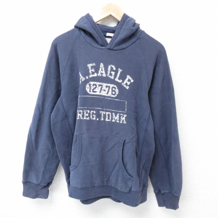【50%OFF】L★古着 アメリカンイーグル American Eagle 長袖 スウェット パーカー メンズ ビッグロゴ ラグラン 紺 ネイビー 25may01 中古 スエット トレーナー トップス