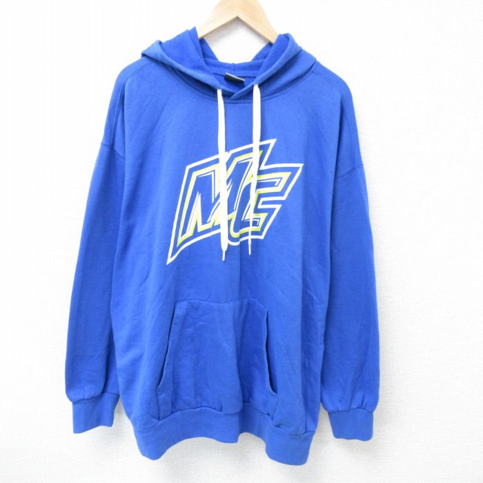 【50%OFF】XL★古着 MVスポーツ 長袖 スウェット パーカー メンズ MC 大きいサイズ 青 ブルー 25may01 中古 スエット トレーナー トップス