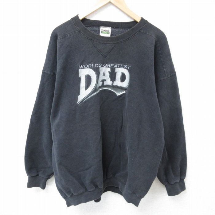XL★古着 TULTEX 長袖 スウェット メンズ 90年代 90s DAD 刺繍 大きいサイズ クルーネック USA製 黒 ブラック 25may01 中古 スエット トレーナー トップス