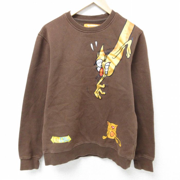 M★古着 長袖 スウェット メンズ ニコロデオン サンディリオン クルーネック 茶 ブラウン 25may01 中古 スエット トレーナー トップス