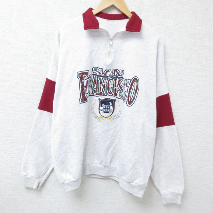 XL★古着 長袖 ハーフジップ スウェット メンズ 00年代 00s サンフランシスコ 大きいサイズ 襟付き 薄グレー 霜降り 25may01 中古 スエット トレーナー トップス