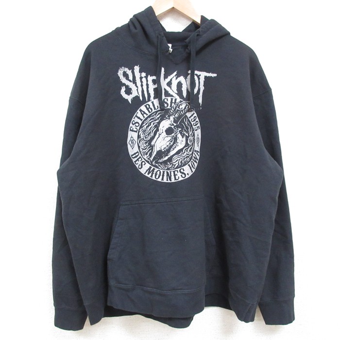 【20%OFF】XL★古着 長袖 ロック バンド スウェット パーカー メンズ スリップノット 大きいサイズ 黒 ブラック 【spe】 25may02 中古 スエット トレーナー トップス