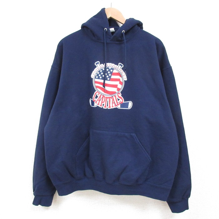 【50%OFF】XL★古着 ジャージーズ 長袖 スウェット パーカー メンズ 00年代 00s CAPITALS ホッケー 紺 ネイビー 25may02 中古 スエット トレーナー トップス