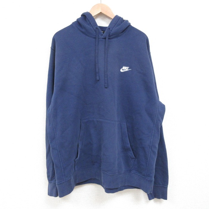 XL★古着 ナイキ 長袖 スウェット パーカー メンズ ワンポイントロゴ 大きいサイズ 紺 ネイビー 25may02 中古 スエット トレーナー トップス