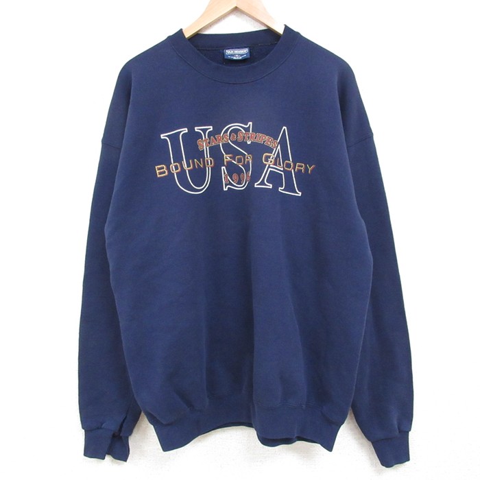 XL★古着 バンヒューセン 長袖 スウェット メンズ 90年代 90s USAロゴ クルーネック USA製 紺 ネイビー 25may02 中古 スエット トレーナー トップス
