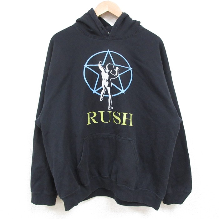 【20%OFF】XL★古着 長袖 ロック バンド スウェット パーカー メンズ ラッシュ RUSH 黒 ブラック 25may02 中古 スエット トレーナー トップス