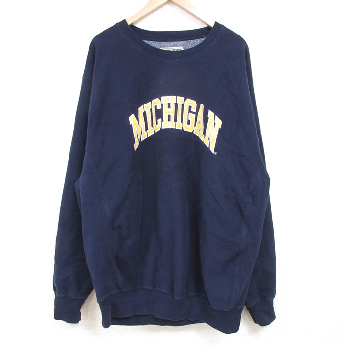 【50%OFF】XL★古着 STEVE&BARRYS 長袖 スウェット メンズ 00年代 00s ミシガン 大きいサイズ クルーネック 紺 ネイビー 25may02 中古 スエット トレーナー トップス