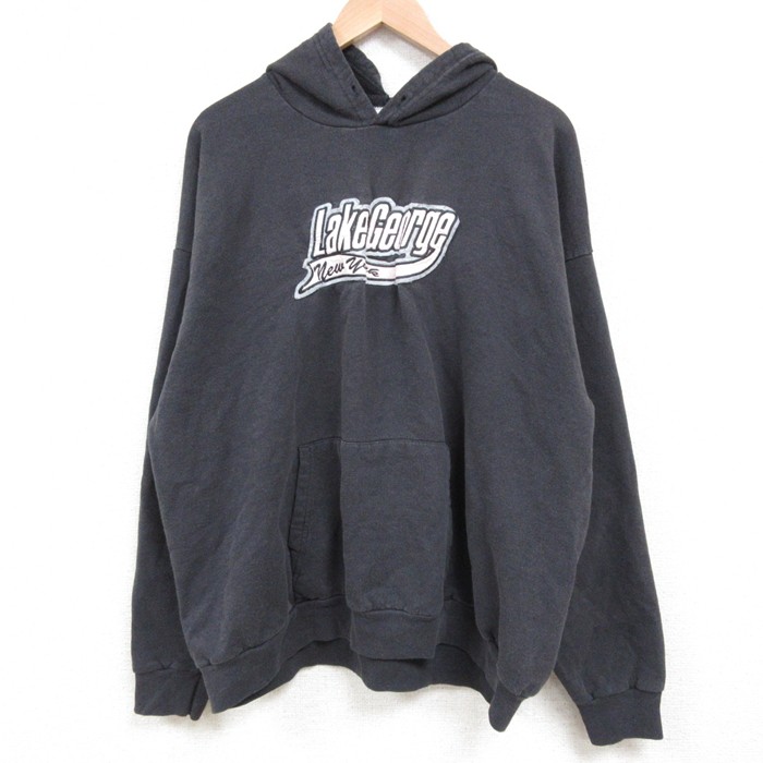 XL★古着 長袖 スウェット パーカー メンズ 00年代 00s レイクジョージ 大きいサイズ 黒 ブラック 25may02 中古 スエット トレーナー トップス