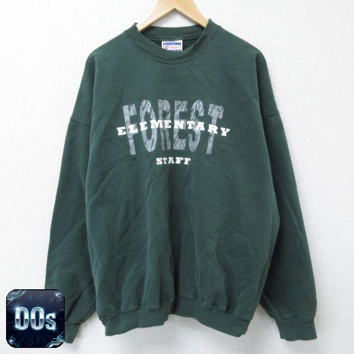 【50%OFF】ヘインズ 00s 長袖スウェット ELEMENTARY グリーン XL | 古着
