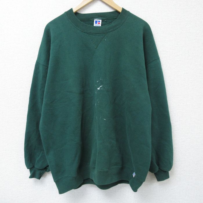【50%OFF】XL★古着 ラッセル 長袖 スウェット メンズ 90年代 90s 無地 大きいサイズ クルーネック USA製 緑 グリーン 【spe】 25may07 中古 スエット トレーナー トップス
