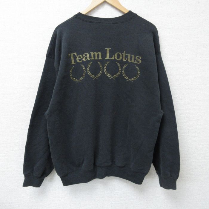XL★古着 ヘインズ Hanes 長袖 スウェット メンズ 90年代 90s チームロータス クルーネック USA製 黒 ブラック 25may07 中古 スエット トレーナー トップス