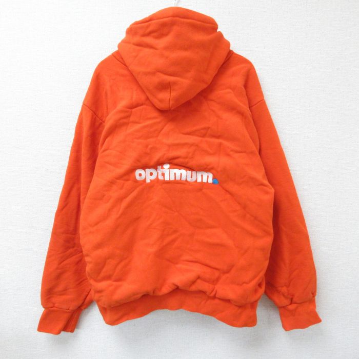 XL★古着 キャンバー 長袖 フルジップ スウェット パーカー メンズ 90年代 90s optimum 大きいサイズ コットン USA製 オレンジ 内側サーマル 25may07 中古 スエット トレーナー トップス