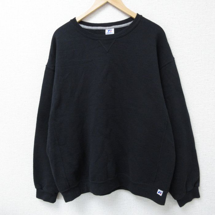 XL★古着 ラッセル 長袖 スウェット メンズ 00年代 00s 無地 大きいサイズ クルーネック 黒 ブラック 25may07 中古 スエット トレーナー トップス