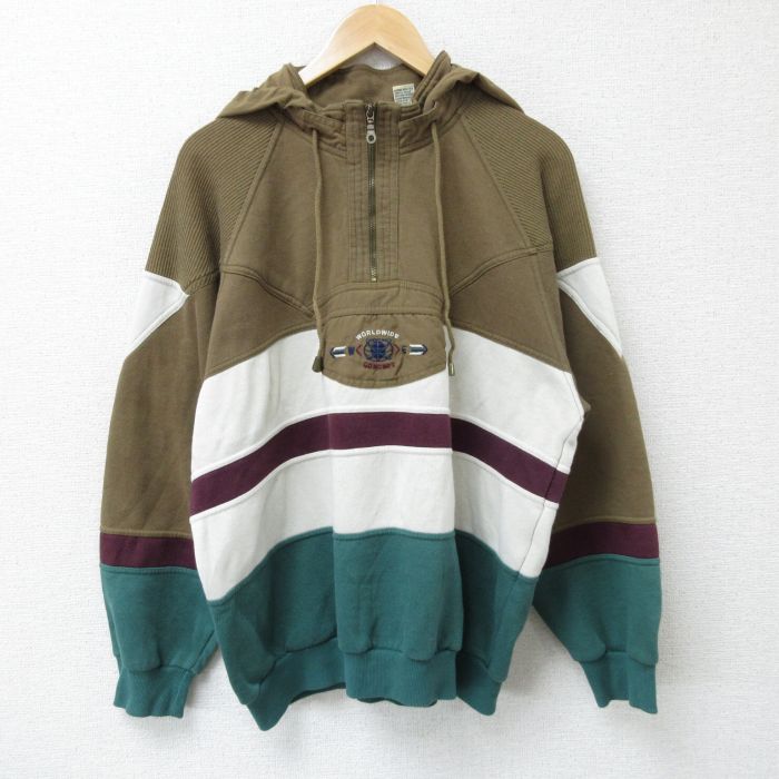 【50%OFF】XL★古着 EXPRESS 長袖 ハーフジップ スウェット パーカー メンズ 90年代 90s WORLDWIDE 茶他 ブラウン 25may07 中古 スエット トレーナー トップス