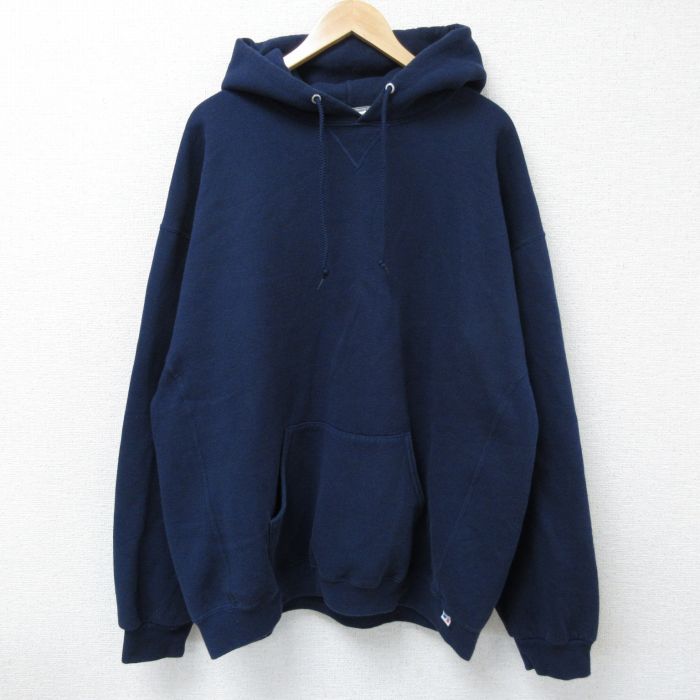 XL★古着 ラッセル 長袖 スウェット パーカー メンズ 00年代 00s 無地 大きいサイズ 紺 ネイビー 【spe】 25may07 中古 スエット トレーナー トップス