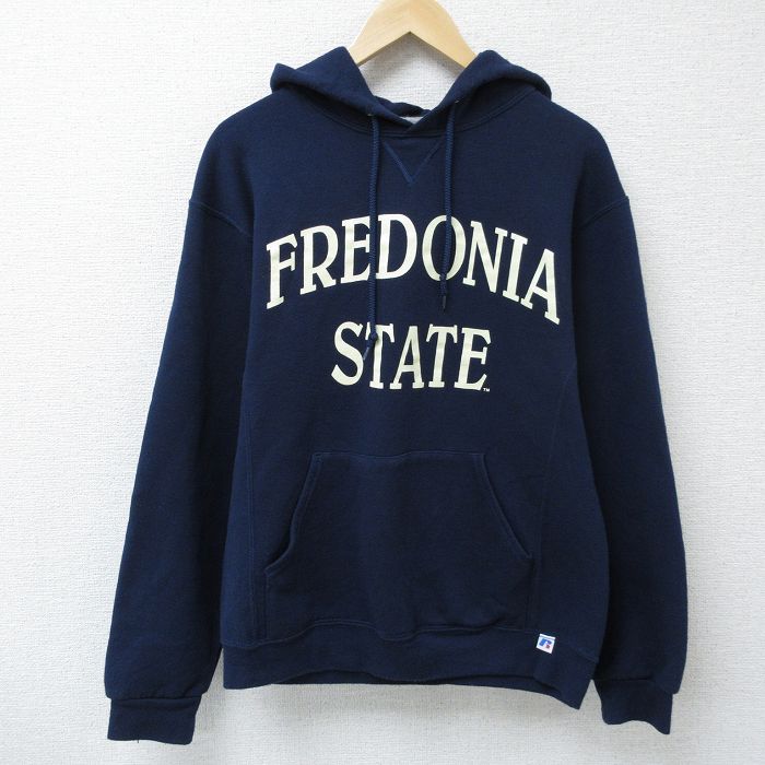 M★古着 ラッセル 長袖 スウェット パーカー メンズ 00年代 00s FREDONIA 紺 ネイビー 25may08 中古 スエット トレーナー トップス