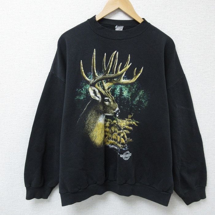【50%OFF】XL★古着 長袖 スウェット メンズ 90年代 90s シカ 大きいサイズ クルーネック USA製 黒 ブラック 25may08 中古 スエット トレーナー トップス