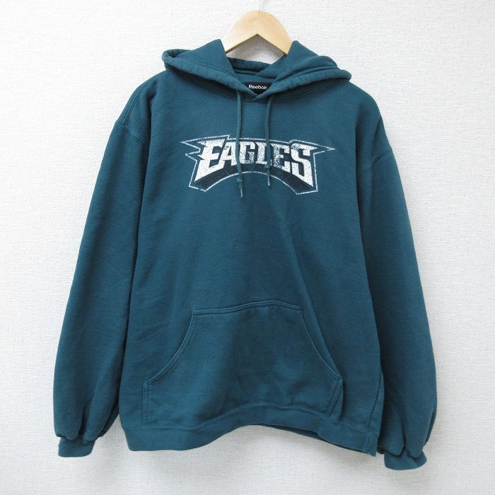 【50%OFF】XL★古着 リーボック REEBOK 長袖 スウェット パーカー メンズ イーグルス 緑 グリーン 25may08 中古 スエット トレーナー トップス