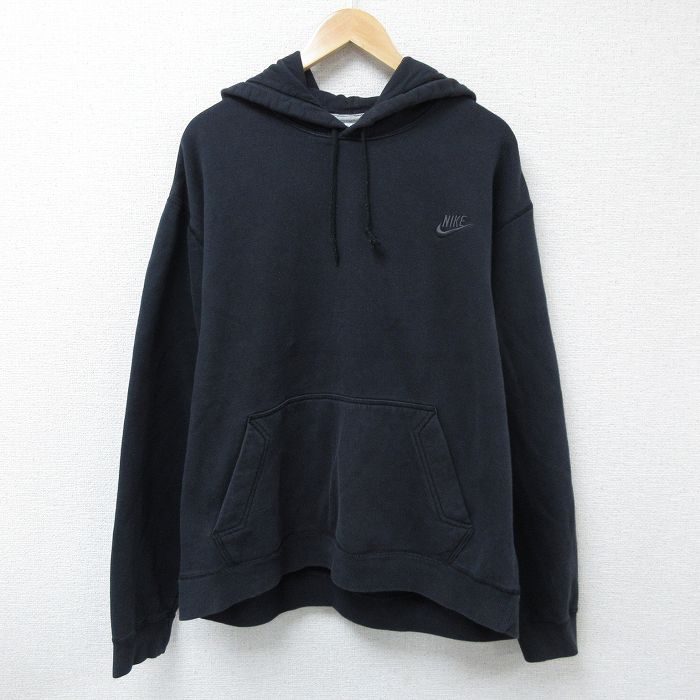 XL★古着 ナイキ NIKE 長袖 フルジップ スウェット パーカー メンズ ワンポイントロゴ 大きいサイズ 黒 ブラック 25may08 中古 スエット トレーナー トップス