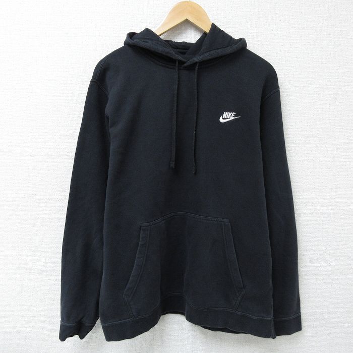 【20%OFF】XL★古着 ナイキ NIKE 長袖 スウェット パーカー メンズ ワンポイントロゴ 黒 ブラック 25may08 中古 スエット トレーナー トップス