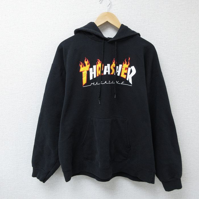 XL★古着 スラッシャー 長袖 スウェット パーカー メンズ 00年代 00s 黒 ブラック 25may08 中古 スエット トレーナー トップス