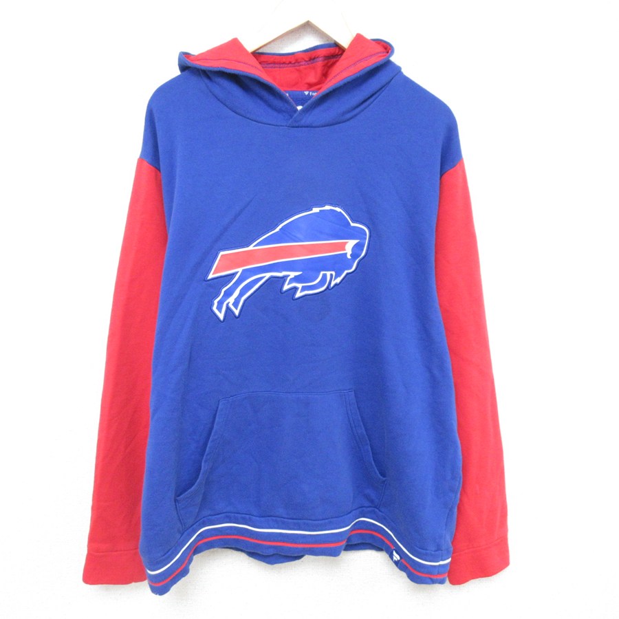 【50%OFF】XL★古着 長袖 スウェット パーカー メンズ NFL バッファロービルズ ツートンカラー 大きいサイズ 青 ブルー アメフト スーパーボウル 25may12 中古 スエット トレーナー トップス