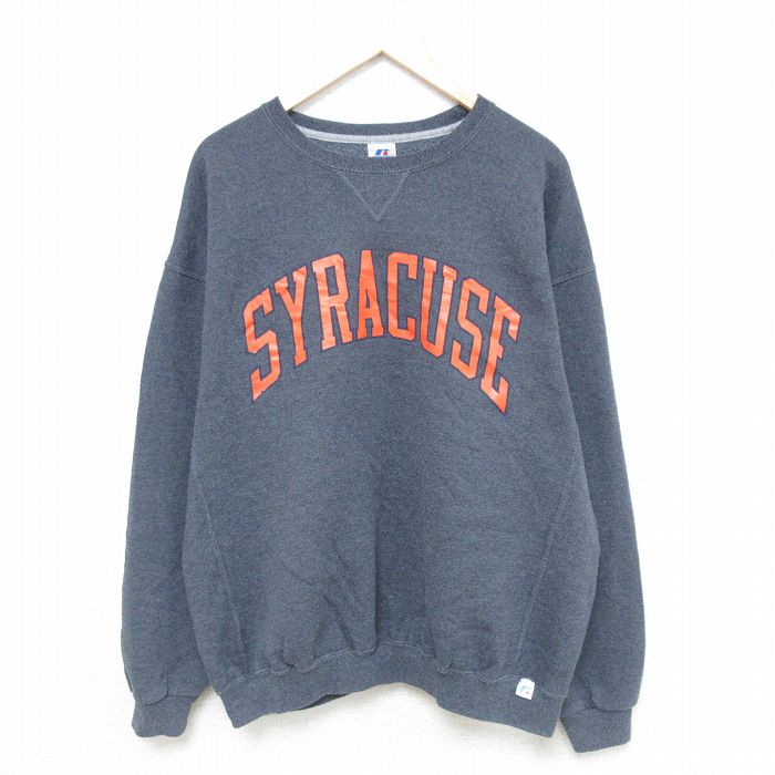 XL★古着 ラッセル 長袖 スウェット メンズ 00年代 00s SYR 大きいサイズ クルーネック 濃グレー 霜降り 25may09 中古 スエット トレーナー トップス