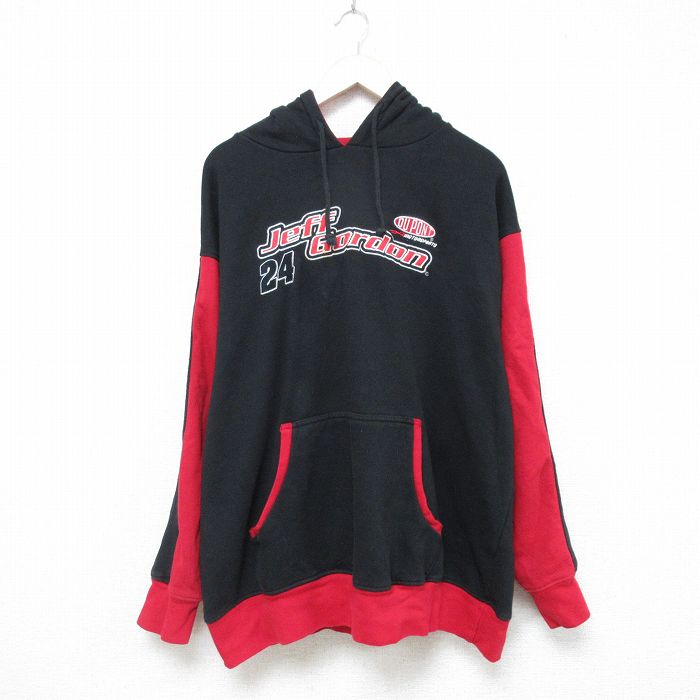 XL★古着 長袖 スウェット パーカー メンズ 00年代 00s ジェフゴードン 刺繍 ツートンカラー 大きいサイズ 黒他 ブラック 25may09 中古 スエット トレーナー トップス