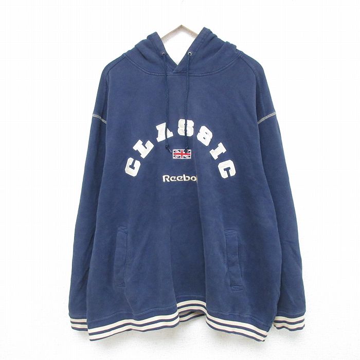 XL★古着 リーボック REEBOK 長袖 スウェット パーカー メンズ 00年代 00s 大きいサイズ 紺 ネイビー 25may09 中古 スエット トレーナー トップス