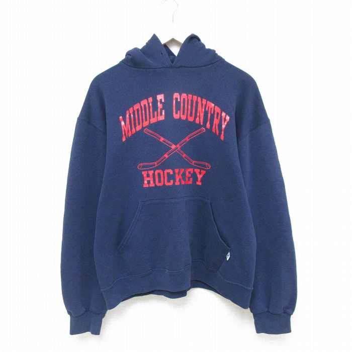 L★古着 ラッセル 長袖 スウェット パーカー メンズ ホッケー 紺 ネイビー 25may09 中古 スエット トレーナー トップス