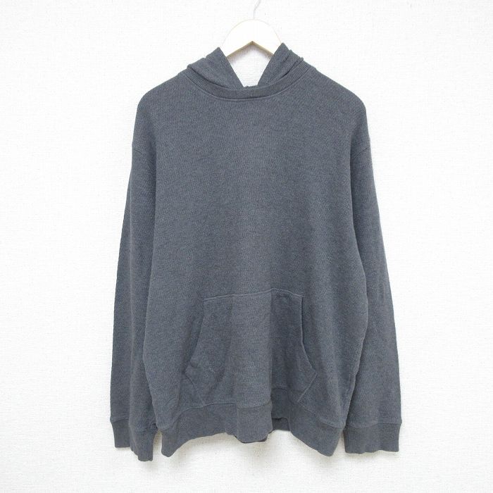 【50%OFF】XL★古着 オールドネイビー 長袖 スウェット パーカー メンズ 無地 大きいサイズ コットン グレー 25may09 中古 スエット トレーナー トップス