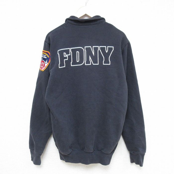 L★古着 長袖 ハーフジップ スウェット メンズ 00年代 00s FDNY 黒 ブラック 25may09 中古 スエット トレーナー トップス