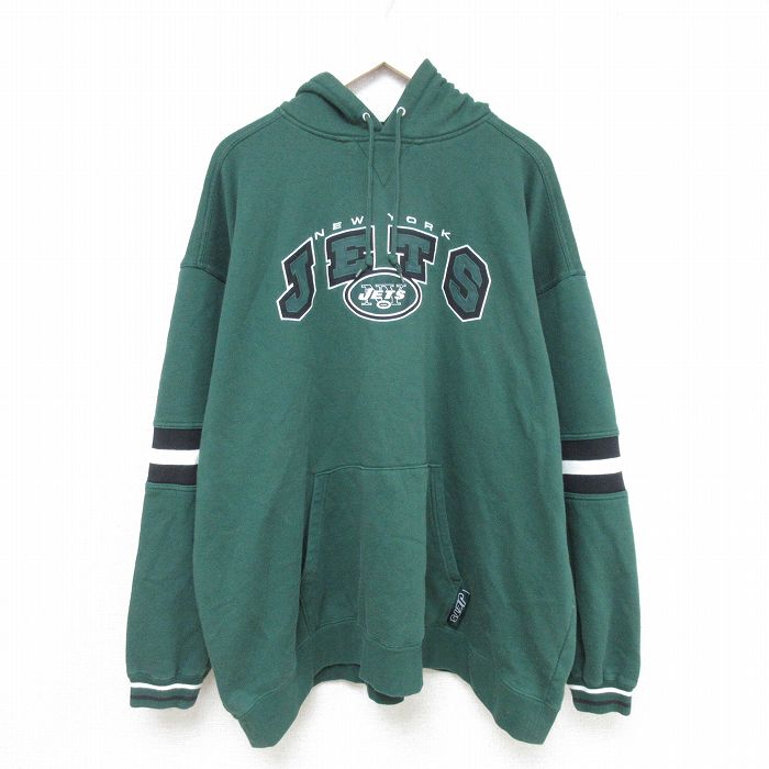 XL★古着 長袖 スウェット パーカー メンズ 00年代 00s NFL ニューヨークジェッツ 大きいサイズ 緑 グリーン アメフト スーパーボウル 25may09 中古 スエット トレーナー トップス