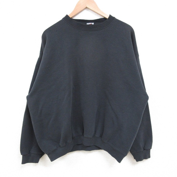 XL★古着 長袖 スウェット メンズ 00年代 00s 無地 クルーネック 黒 ブラック 25may10 中古 スエット トレーナー トップス