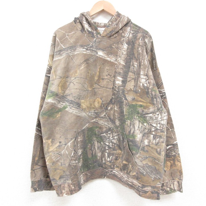【50%OFF】XL★古着 長袖 スウェット パーカー メンズ リアルツリー 大きいサイズ 茶他 ブラウン 迷彩 25may10 中古 スエット トレーナー トップス