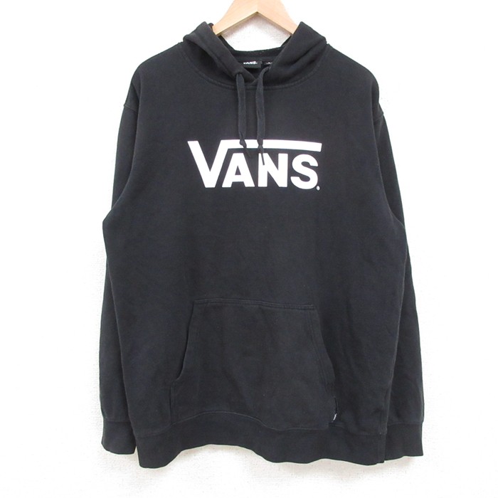 L★古着 バンズ VANS 長袖 スウェット パーカー メンズ ビッグロゴ 黒 ブラック 25may10 中古 スエット トレーナー トップス