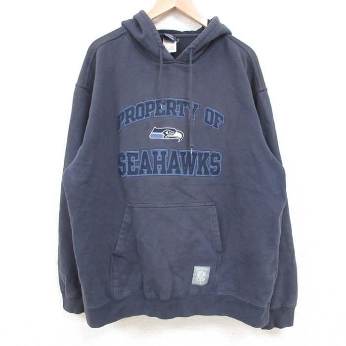 【50%OFF】XL★古着 リーボック REEBOK 長袖 スウェット パーカー メンズ 00年代 00s NFL シアトルホークス 大きいサイズ 紺 ネイビー アメフト スーパーボウル 25may10 中古 スエット トレーナー トップス